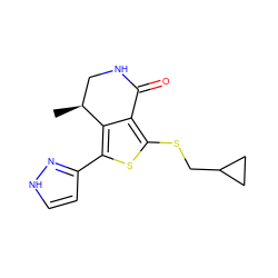 C[C@H]1CNC(=O)c2c(SCC3CC3)sc(-c3cc[nH]n3)c21 ZINC000146203293