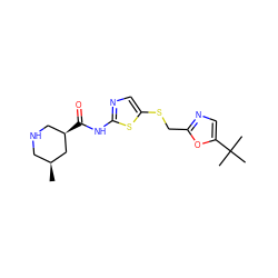 C[C@H]1CNC[C@@H](C(=O)Nc2ncc(SCc3ncc(C(C)(C)C)o3)s2)C1 ZINC000040846498