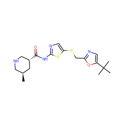 C[C@H]1CNC[C@H](C(=O)Nc2ncc(SCc3ncc(C(C)(C)C)o3)s2)C1 ZINC000040380375