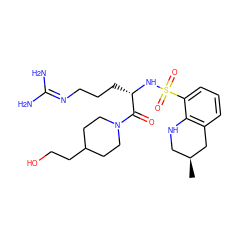 C[C@H]1CNc2c(cccc2S(=O)(=O)N[C@@H](CCCN=C(N)N)C(=O)N2CCC(CCO)CC2)C1 ZINC000013801839