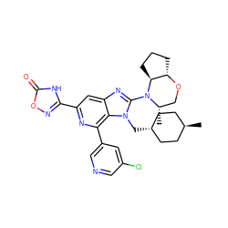 C[C@H]1CO[C@H]2CCC[C@@H]2N1c1nc2cc(-c3noc(=O)[nH]3)nc(-c3cncc(Cl)c3)c2n1C[C@H]1CC[C@H](C)CC1 ZINC001772644912