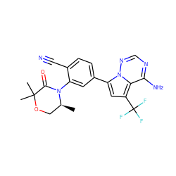 C[C@H]1COC(C)(C)C(=O)N1c1cc(-c2cc(C(F)(F)F)c3c(N)ncnn23)ccc1C#N ZINC001772596790