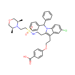 C[C@H]1COC[C@@H](C)N1CCS(=O)(=O)NCCc1c(CCOc2ccc(C(=O)O)cc2)c2cc(Cl)ccc2n1C(c1ccccc1)c1ccccc1 ZINC000049841141