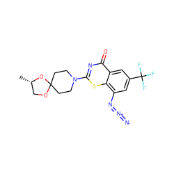 C[C@H]1COC2(CCN(c3nc(=O)c4cc(C(F)(F)F)cc(N=[N+]=[N-])c4s3)CC2)O1 ZINC000653884573