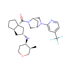 C[C@H]1COCC[C@H]1N[C@@H]1C[C@H]2CCC[C@@]2(C(=O)N2C[C@@H]3C[C@H]2CN3c2cc(C(F)(F)F)ccn2)C1 ZINC000150215222