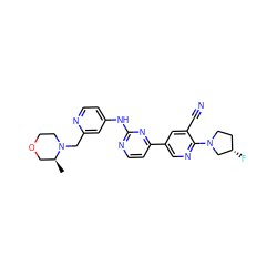 C[C@H]1COCCN1Cc1cc(Nc2nccc(-c3cnc(N4CC[C@H](F)C4)c(C#N)c3)n2)ccn1 ZINC001772592508