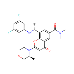 C[C@H]1COCCN1c1cc(=O)c2cc(C(=O)N(C)C)cc([C@@H](C)Nc3cc(F)cc(F)c3)c2o1 ZINC000116737597