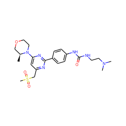 C[C@H]1COCCN1c1cc(CS(C)(=O)=O)nc(-c2ccc(NC(=O)NCCN(C)C)cc2)n1 ZINC000088244582