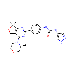 C[C@H]1COCCN1c1nc(-c2ccc(NC(=O)Nc3cnn(C)c3)cc2)nc2c1COC2(C)C ZINC000071317873