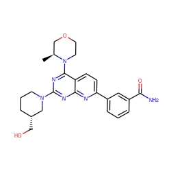 C[C@H]1COCCN1c1nc(N2CCC[C@@H](CO)C2)nc2nc(-c3cccc(C(N)=O)c3)ccc12 ZINC000139754775