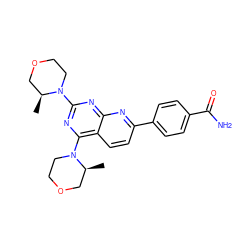 C[C@H]1COCCN1c1nc(N2CCOC[C@@H]2C)c2ccc(-c3ccc(C(N)=O)cc3)nc2n1 ZINC000168816944