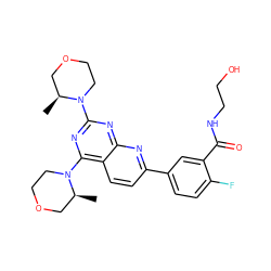 C[C@H]1COCCN1c1nc(N2CCOC[C@@H]2C)c2ccc(-c3ccc(F)c(C(=O)NCCO)c3)nc2n1 ZINC000139599727