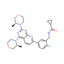 C[C@H]1COCCN1c1nc(N2CCOC[C@@H]2C)c2ccc(-c3ccc(F)c(CNC(=O)C4CC4)c3)nc2n1 ZINC000144439463