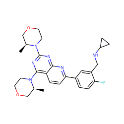 C[C@H]1COCCN1c1nc(N2CCOC[C@@H]2C)c2ccc(-c3ccc(F)c(CNC4CC4)c3)nc2n1 ZINC000168978751