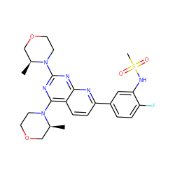 C[C@H]1COCCN1c1nc(N2CCOC[C@@H]2C)c2ccc(-c3ccc(F)c(NS(C)(=O)=O)c3)nc2n1 ZINC000143743227