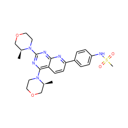 C[C@H]1COCCN1c1nc(N2CCOC[C@@H]2C)c2ccc(-c3ccc(NS(C)(=O)=O)cc3)nc2n1 ZINC000139558530