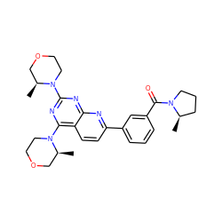 C[C@H]1COCCN1c1nc(N2CCOC[C@@H]2C)c2ccc(-c3cccc(C(=O)N4CCC[C@H]4C)c3)nc2n1 ZINC000168818047