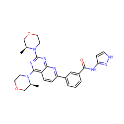 C[C@H]1COCCN1c1nc(N2CCOC[C@@H]2C)c2ccc(-c3cccc(C(=O)Nc4cc[nH]n4)c3)nc2n1 ZINC000142142624