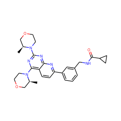 C[C@H]1COCCN1c1nc(N2CCOC[C@@H]2C)c2ccc(-c3cccc(CNC(=O)C4CC4)c3)nc2n1 ZINC000143273780