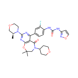 C[C@H]1COCCN1c1nc2c(c(-c3ccc(NC(=O)Nc4ccon4)c(F)c3)n1)C(=O)N(C1CCOCC1)CC(C)(C)O2 ZINC000217744359