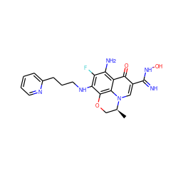 C[C@H]1COc2c(NCCCc3ccccn3)c(F)c(N)c3c(=O)c(C(=N)NO)cn1c23 ZINC000082158383