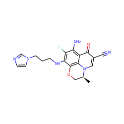 C[C@H]1COc2c(NCCCn3ccnc3)c(F)c(N)c3c(=O)c(C#N)cn1c23 ZINC000073224557