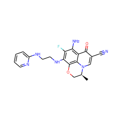 C[C@H]1COc2c(NCCNc3ccccn3)c(F)c(N)c3c(=O)c(C#N)cn1c23 ZINC000073224571