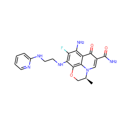 C[C@H]1COc2c(NCCNc3ccccn3)c(F)c(N)c3c(=O)c(C(N)=O)cn1c23 ZINC000073224562