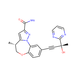 C[C@H]1COc2ccc(C#C[C@@](C)(O)c3ncccn3)cc2-n2nc(C(N)=O)cc21 ZINC000219516446