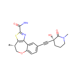 C[C@H]1COc2ccc(C#C[C@]3(O)CCCN(C)C3=O)cc2-c2nc(C(N)=O)sc21 ZINC000219472353