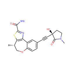 C[C@H]1COc2ccc(C#C[C@]3(O)CCN(C)C3=O)cc2-c2nc(C(N)=O)sc21 ZINC000219483359