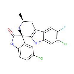 C[C@H]1Cc2c([nH]c3cc(Cl)c(F)cc23)[C@@]2(N1)C(=O)Nc1ccc(Cl)cc12 ZINC000049037032