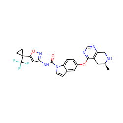 C[C@H]1Cc2c(ncnc2Oc2ccc3c(ccn3C(=O)Nc3cc(C4(C(F)(F)F)CC4)on3)c2)CN1 ZINC000201335483