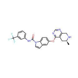 C[C@H]1Cc2c(ncnc2Oc2ccc3c(ccn3C(=O)Nc3cccc(C(F)(F)F)c3)c2)CN1 ZINC000201331042