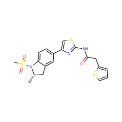 C[C@H]1Cc2cc(-c3csc(NC(=O)Cc4cccs4)n3)ccc2N1S(C)(=O)=O ZINC000001366020