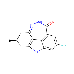 C[C@H]1Cc2n[nH]c(=O)c3cc(F)cc4[nH]c(c2c43)C1 ZINC000150188707