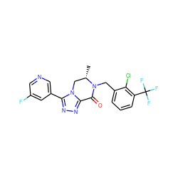 C[C@H]1Cn2c(nnc2-c2cncc(F)c2)C(=O)N1Cc1cccc(C(F)(F)F)c1Cl ZINC000219188319