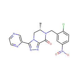 C[C@H]1Cn2c(nnc2-c2cnccn2)C(=O)N1Cc1cc([N+](=O)[O-])ccc1Cl ZINC000219128604