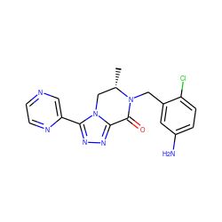 C[C@H]1Cn2c(nnc2-c2cnccn2)C(=O)N1Cc1cc(N)ccc1Cl ZINC000219134329