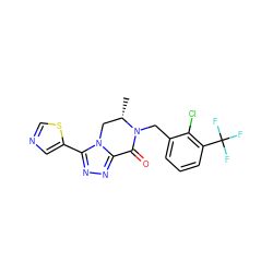 C[C@H]1Cn2c(nnc2-c2cncs2)C(=O)N1Cc1cccc(C(F)(F)F)c1Cl ZINC000225755086