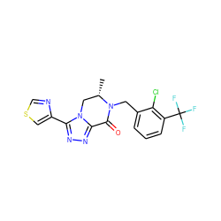 C[C@H]1Cn2c(nnc2-c2cscn2)C(=O)N1Cc1cccc(C(F)(F)F)c1Cl ZINC000219175007