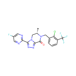 C[C@H]1Cn2c(nnc2-c2ncc(F)cn2)C(=O)N1Cc1cccc(C(F)(F)F)c1Cl ZINC000219175210