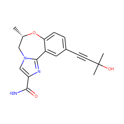 C[C@H]1Cn2cc(C(N)=O)nc2-c2cc(C#CC(C)(C)O)ccc2O1 ZINC000219468179