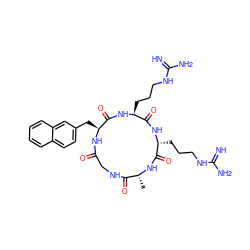 C[C@H]1NC(=O)[C@@H](CCCNC(=N)N)NC(=O)[C@H](CCCNC(=N)N)NC(=O)[C@H](Cc2ccc3ccccc3c2)NC(=O)CNC1=O ZINC000036179505