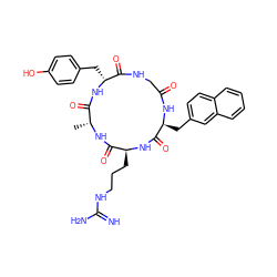 C[C@H]1NC(=O)[C@H](CCCNC(=N)N)NC(=O)[C@H](Cc2ccc3ccccc3c2)NC(=O)CNC(=O)[C@@H](Cc2ccc(O)cc2)NC1=O ZINC000049780045