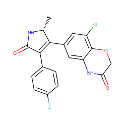 C[C@H]1NC(=O)C(c2ccc(F)cc2)=C1c1cc(Cl)c2c(c1)NC(=O)CO2 ZINC000096283359