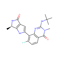 C[C@H]1NC(=O)c2cc(-c3c(F)ccc4c(=O)n(C)c(NC(C)(C)C)nc34)[nH]c21 ZINC000222339853