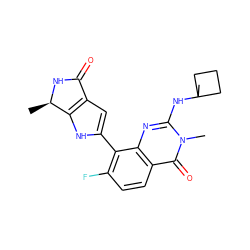 C[C@H]1NC(=O)c2cc(-c3c(F)ccc4c(=O)n(C)c(NC5(C)CCC5)nc34)[nH]c21 ZINC000222334219