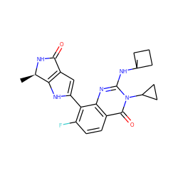 C[C@H]1NC(=O)c2cc(-c3c(F)ccc4c(=O)n(C5CC5)c(NC5(C)CCC5)nc34)[nH]c21 ZINC000222220373