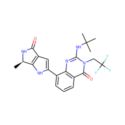 C[C@H]1NC(=O)c2cc(-c3cccc4c(=O)n(CC(F)(F)F)c(NC(C)(C)C)nc34)[nH]c21 ZINC000222467017